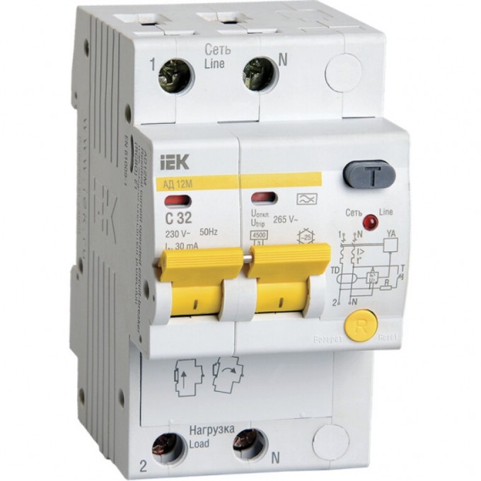 Дифференциальный автоматический выключатель IEK АД12М 2Р С32 30мА - MAD12-2-032-C-030