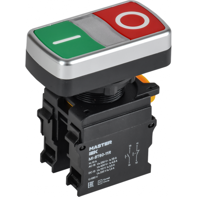 Кнопка "I-O" без подсветки IEK MASTER MI-BT60-11R-3-21-K51 d=22мм 1NO+1NC MI-BT60-11R-3-21-K511
