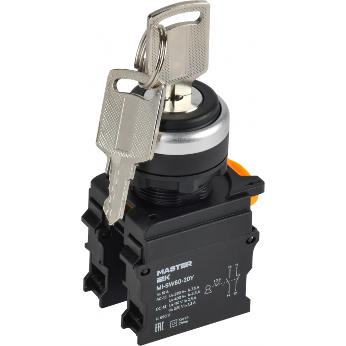 Переключатель с ключом на 3 положения IEK MASTER 2NO чёрный MI-SW60-20Y-3-34-3-K02