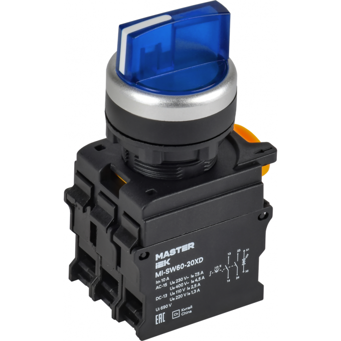 Переключатель с подсветкой на 3 положения IEK MASTER 2NO синий MI-SW60-20XD-4-14-3-K07