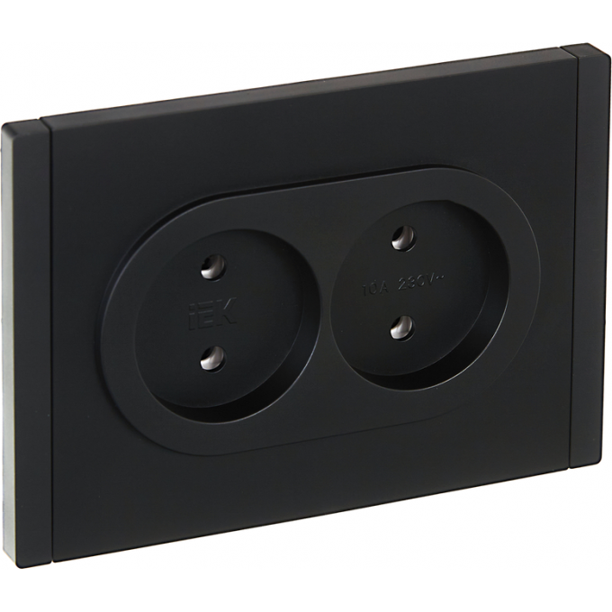 Розетка 2-местная IEK FORTEPIANO без заземления, с защитными шторками, безвинтовое крепление, 10А FP125 черный FP-R23-10-1-K02 FP-R20-10-1-K02