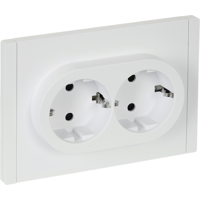 Розетка 2-местная IEK FORTEPIANO с заземлением, с защитными шторками, безвинтовое крепление, 16А FP223 белый FP-R24-16-1-K01