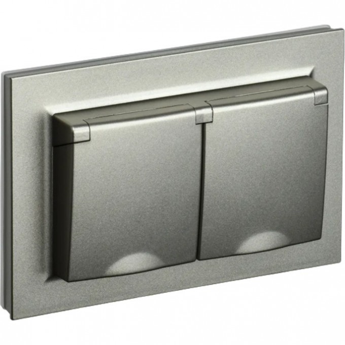 Розетка 2-местная с заземлением с защитными шторками и крышкой 16А в сборе IP44 РСбш12-3-44-БрШ шампань IEK BRITE BR-R26-16-44-K37-F