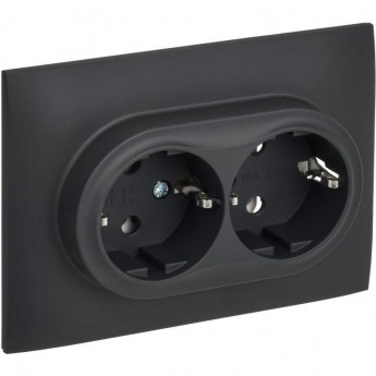 Розетка 2-постовая IEK SKANDY SK-R08G 16А с заземлением/без шторок, в сборе, графит SK-R21-16-K53-F