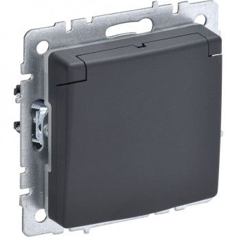 Розетка IEK BRITE с заземлением с защитными шторками и крышкой 16А IP20 РСбш10-3-БрГ графит
