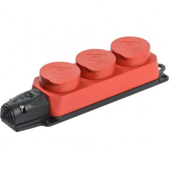 Розетка (колодка) 3-местная IEK РБ33-1-0м с защитными крышками IP44 ОМЕГА красная - PKR61-016-2-K04 Розетка (колодка) 3-местная IEK РБ33-1-0м с защитными крышками IP44 ОМЕГА красная - PKR61-016-2-K04