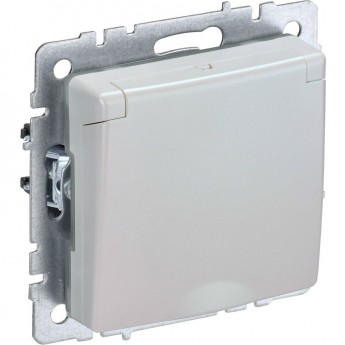 Розетка с заземлением с защитными шторками и крышкой IEK BRITE 16А IP44 РСбш10-3-44-БрЖ жемчуг