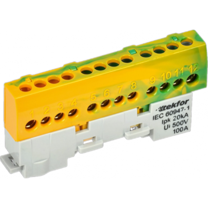 Шина PE "земля" IEK TEKFOR изолированная на универсальном держателе 6х9-12-ЖЗ TF-NN10-12-KL-K52