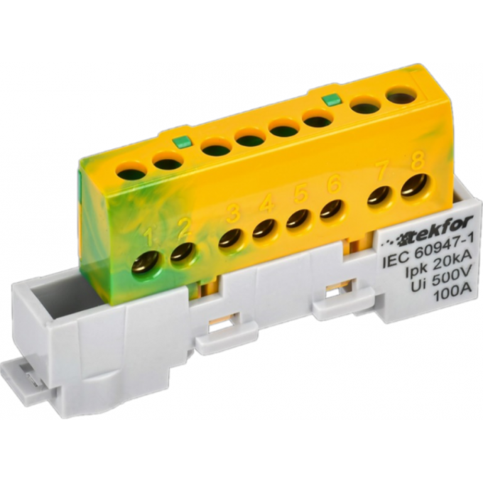 Шина PE "земля" IEK TEKFOR изолированная на универсальном держателе 6х9-8-ЖЗ TF-NN10-08-KL-K52