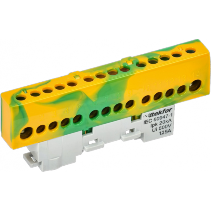 Шина PE "земля" IEK TEKFOR изолированная на универсальном держателе 8х12-12-ЖЗ TF-NN20-12-KL-K52