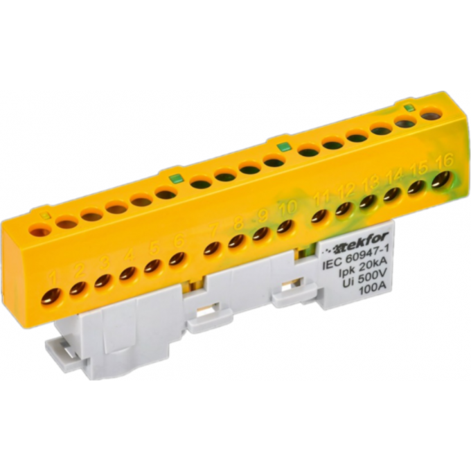 Шина PE "земля" IEK TEKFOR изолированная на универсальном держателе6х9-16-ЖЗ TF-NN10-16-KL-K52