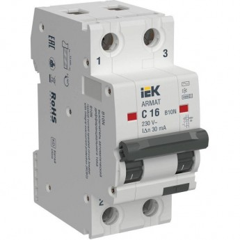 Выключатель автоматический дифференциального тока IEK ARMAT AR-B10N-2-C016C030 B10N 2P C16 30мА тип AC