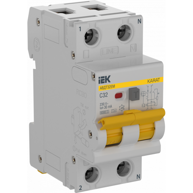 Выключатель автоматический дифференциального тока IEK KARAT C 32А 30мА тип A АВДТ32EM KA-VD14-1-032-C-030-A
