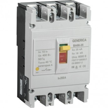 Выключатель автоматический IEK ВА66-35 3Р 200А 25кА GENERICA - SAV30-3-0200-G Выключатель автоматический IEK ВА66-35 3Р 200А 25кА GENERICA - SAV30-3-0200-G