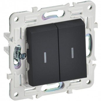 Выключатель проходной 2-клавишный IEK SKANDY 10А SK-V10G с индикацией графит SK-V22-1-10-K53