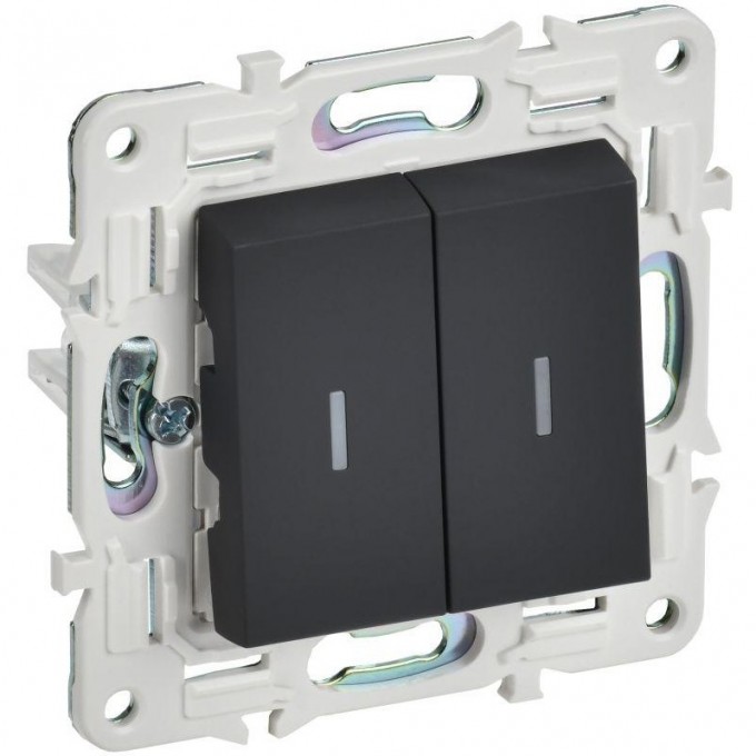 Выключатель проходной 2-клавишный IEK SKANDY 10А SK-V10G с индикацией графит SK-V22-1-10-K53